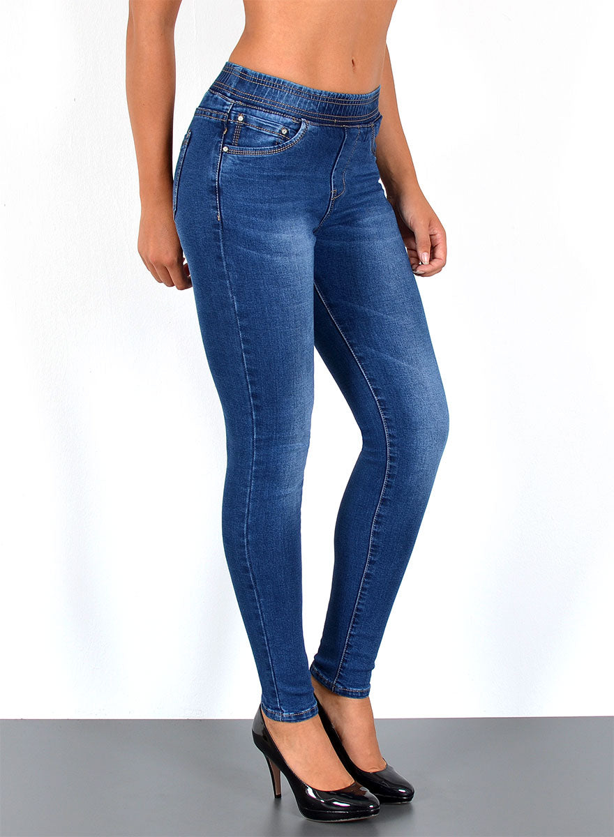 High Waist Skinny Jeans-Hose mit elastischem Gummizug