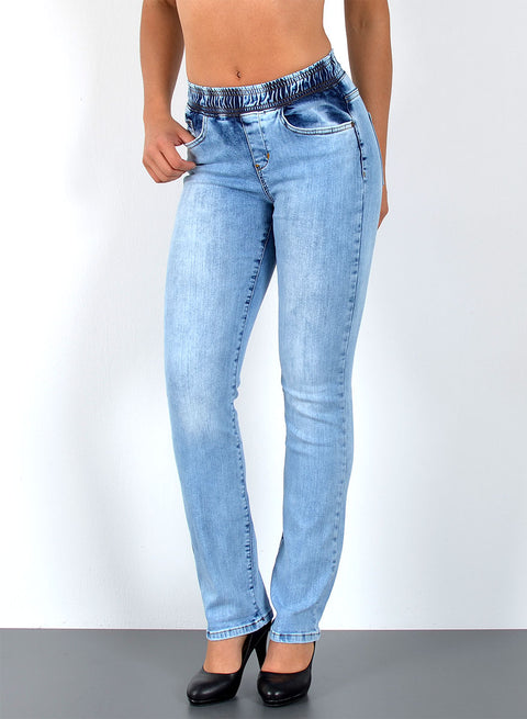 High Waist Straight Fit Jeans Hose mit elastischem Bund