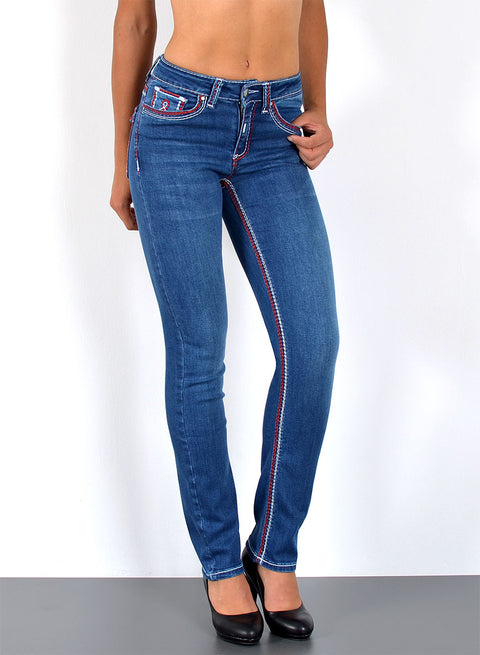 High Rise Hose Jeans Straight Fit mit dicker Naht