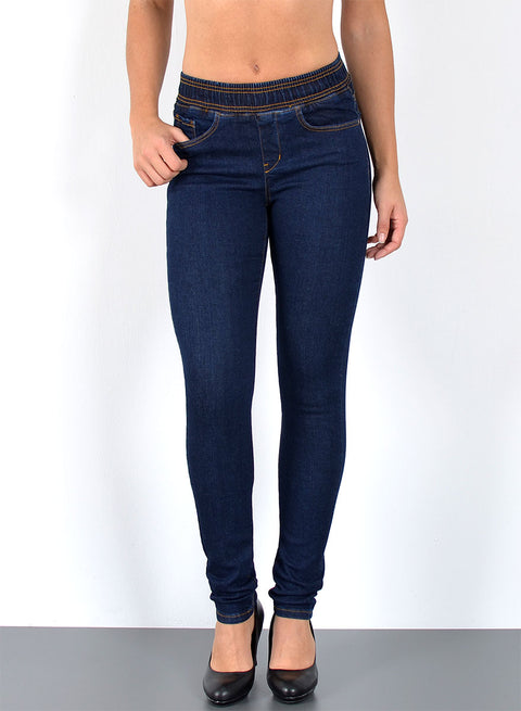 High Waist Skinny Fit Jeans Hose mit elastischem  Gummi-Zug