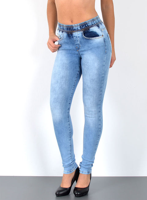 Hoch Bund Skinny Fit Jeanshose mit elastischem  Gummibund