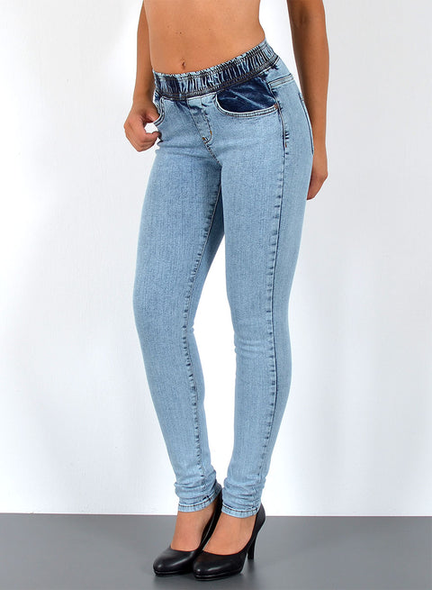 High Waist Skinny Jeans Hose mit elastischem  Gummibund