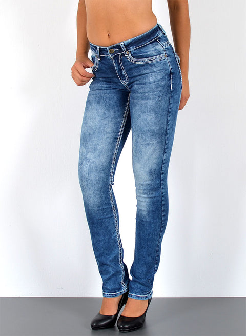 High Waist Jeans Hose Gerade Schnitt mit dicker Naht Esra