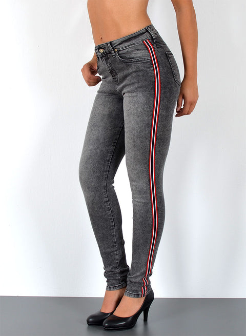 High Waist Stretch Damen Skinny Jeans mit Streifen