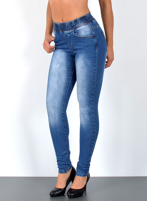 Hochbund Hose Skinny Fit Jeans mit elastischem  Gummibund