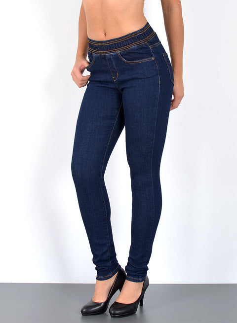 High Waist Skinny Fit Jeans Hose mit elastischem  Gummi-Zug