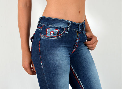 High Waist Jeans Straight Leg mit dicker Naht