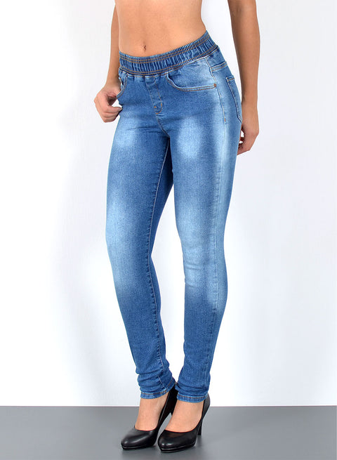 High Waist Skinny Fit Jeanshose mit elastischem  Gummibund