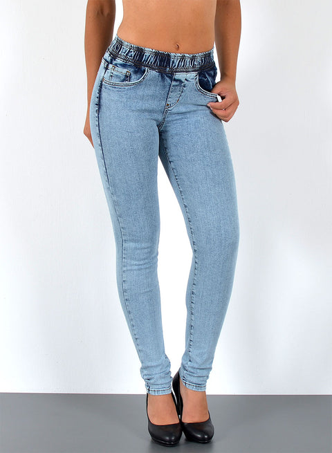 High Waist Skinny Jeans Hose mit elastischem  Gummibund