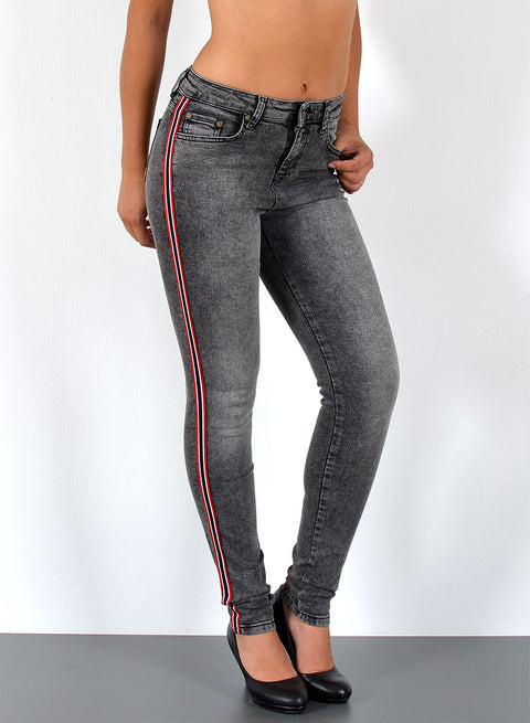 High Waist Stretch Damen Skinny Jeans mit Streifen