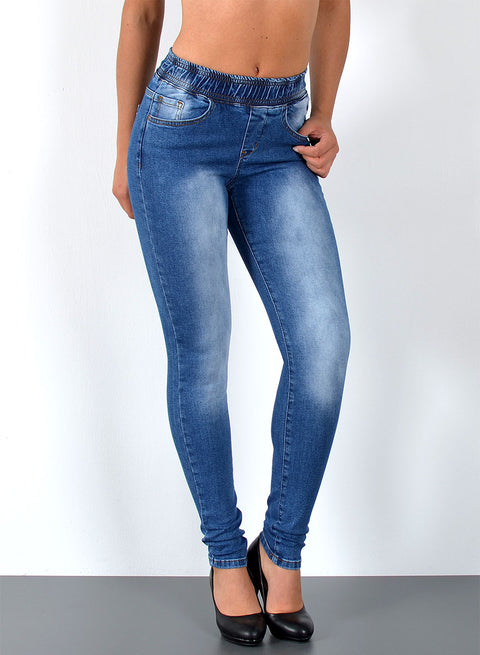 Hochbund Hose Skinny Fit Jeans mit elastischem  Gummibund