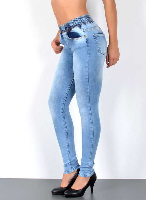 Hoch Bund Skinny Fit Jeanshose mit elastischem  Gummibund