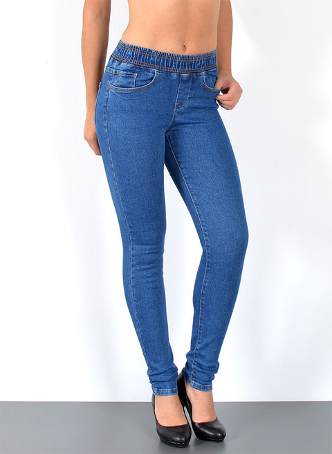 High Waist Skinny Jeans Hose mit elastischem  Gummibund