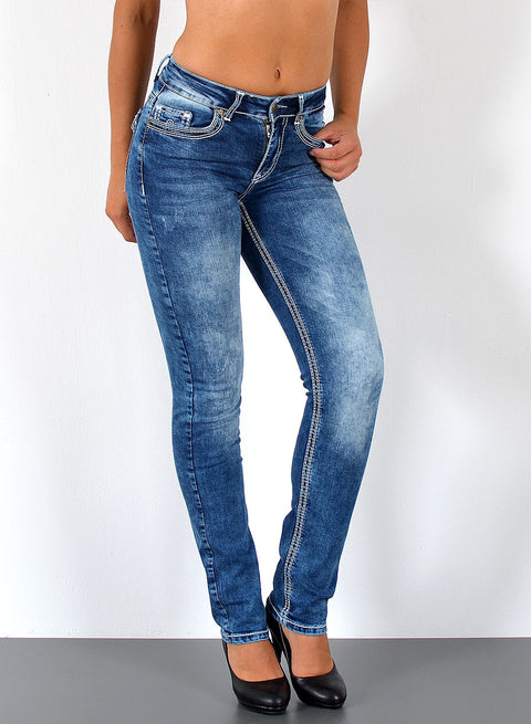 High Waist Jeans Hose Gerade Schnitt mit dicker Naht Esra