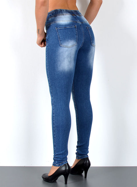Hochbund Hose Skinny Fit Jeans mit elastischem  Gummibund