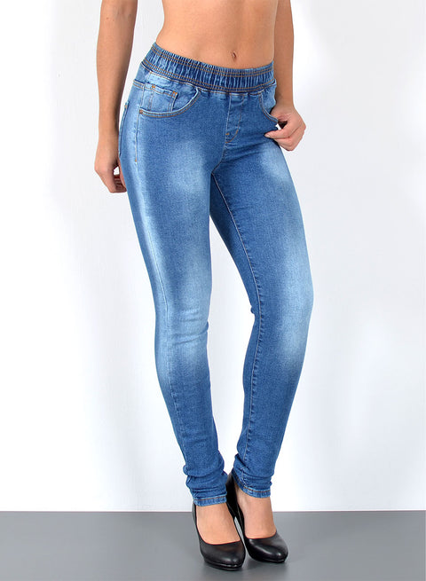 High Waist Skinny Fit Jeanshose mit elastischem  Gummibund