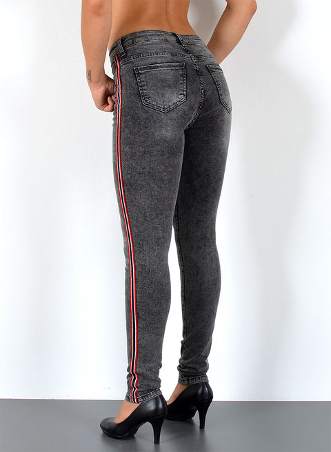 High Waist Stretch Damen Skinny Jeans mit Streifen