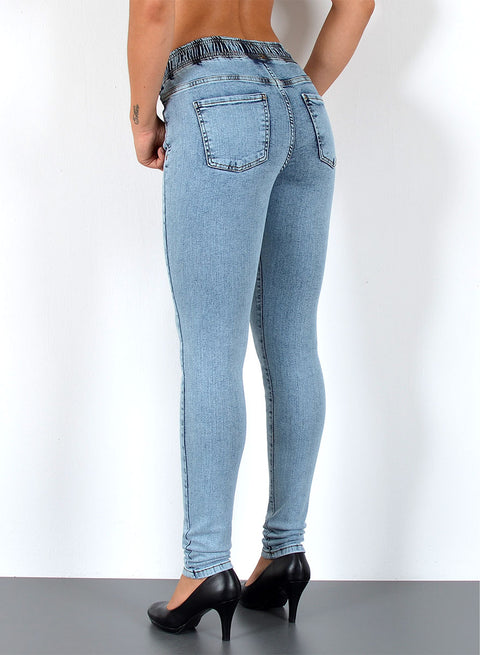 High Waist Skinny Jeans Hose mit elastischem  Gummibund