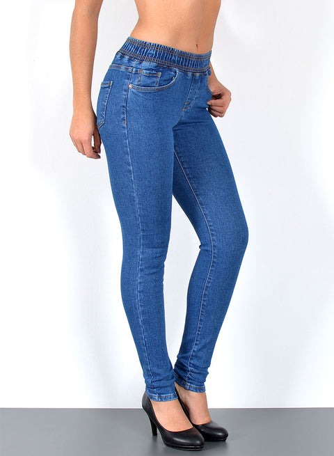 High Waist Skinny Jeans Hose mit elastischem  Gummibund
