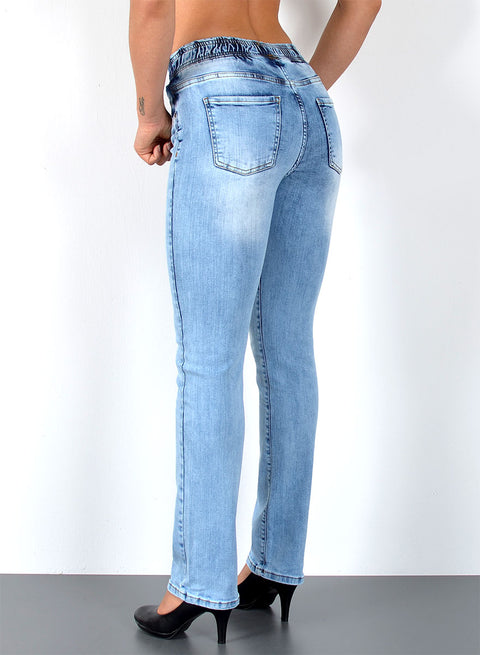High Waist Straight Fit Jeans Hose mit elastischem Bund