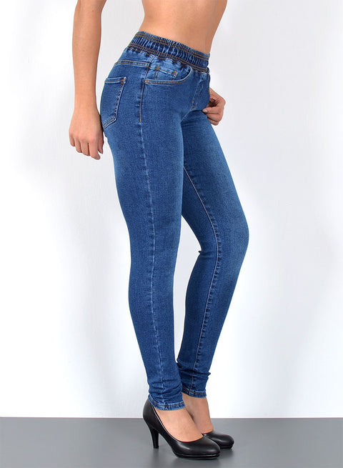 Hochbund Skinny Fit Jeans Hose mit elastischem  Gummi-Zug