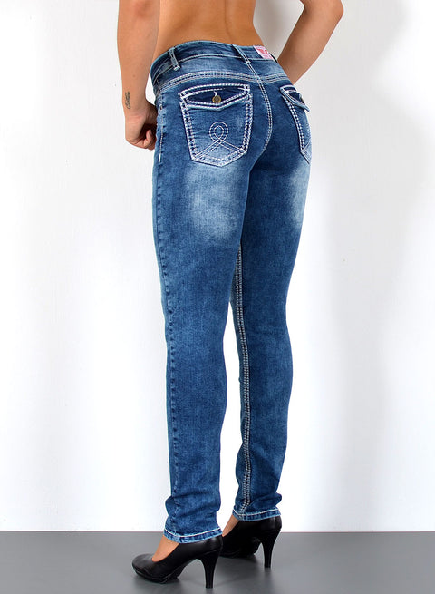 High Waist Jeans Hose Gerade Schnitt mit dicker Naht Esra