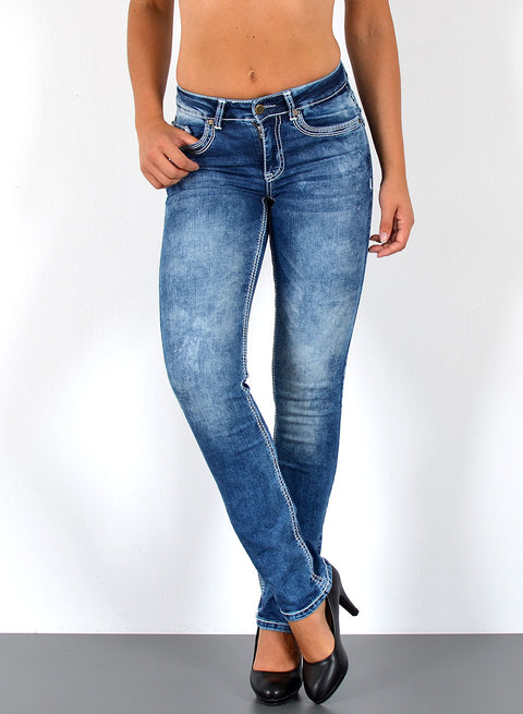 High Waist Jeans Hose Gerade Schnitt mit dicker Naht Esra