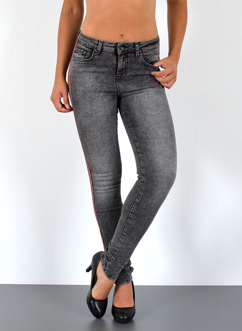 High Waist Stretch Damen Skinny Jeans mit Streifen