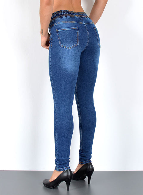 Hochbund Skinny Fit Jeans Hose mit elastischem  Gummi-Zug