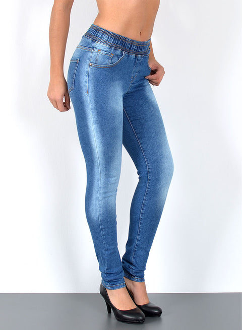 High Waist Skinny Fit Jeanshose mit elastischem  Gummibund