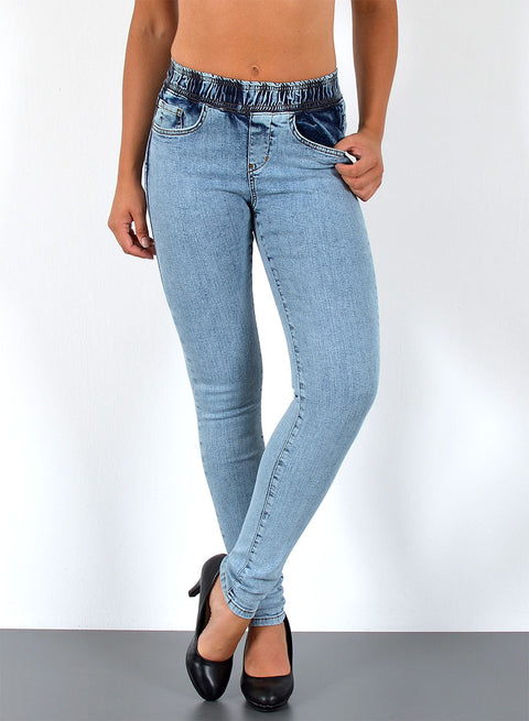 High Waist Skinny Jeans Hose mit elastischem  Gummibund