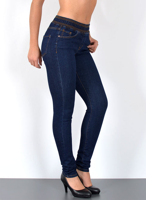 High Waist Skinny Fit Jeans Hose mit elastischem  Gummi-Zug