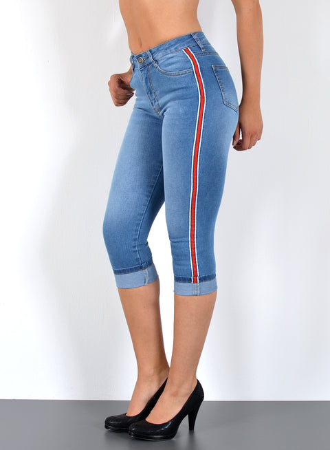 High Waist Capri Jeans mit Streifen