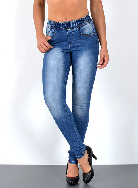 Hochbund Hose Skinny Fit Jeans mit elastischem  Gummibund