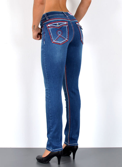High Rise Hose Jeans Straight Fit mit dicker Naht