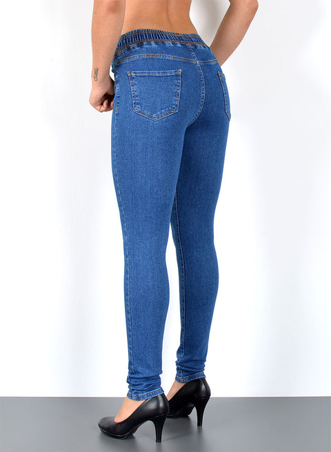 High Waist Skinny Jeans Hose mit elastischem  Gummibund