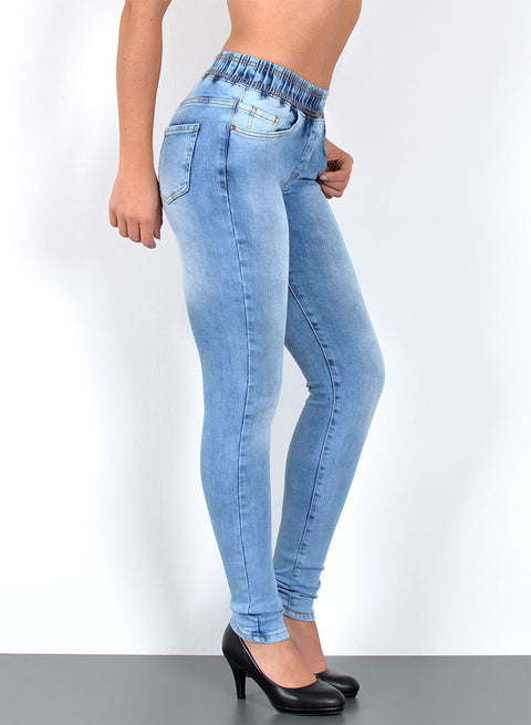 Hoch Bund Skinny Fit Jeanshose mit elastischem  Gummibund
