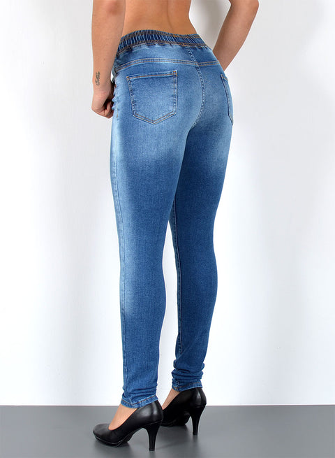 High Waist Skinny Fit Jeanshose mit elastischem  Gummibund