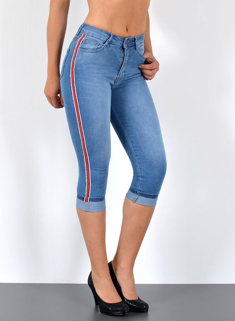 High Waist Capri Jeans mit Streifen