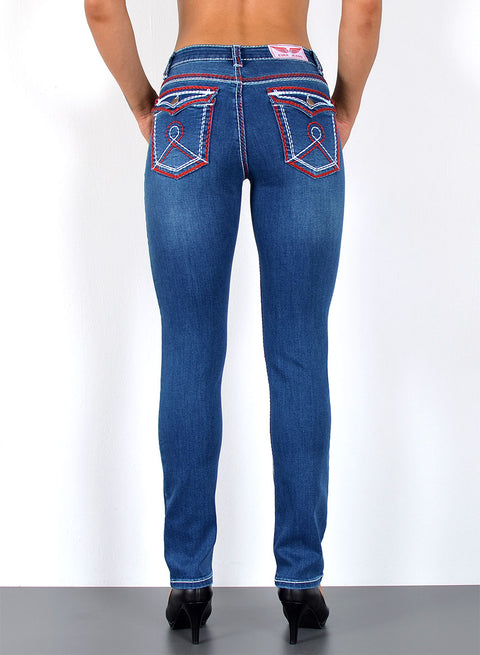 High Rise Hose Jeans Straight Fit mit dicker Naht