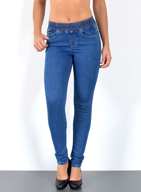 High Waist Skinny Jeans Hose mit elastischem  Gummibund