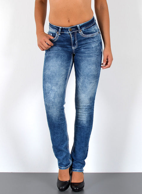 High Waist Jeans Hose Gerade Schnitt mit dicker Naht Esra
