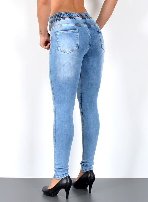 Hoch Bund Skinny Fit Jeanshose mit elastischem  Gummibund