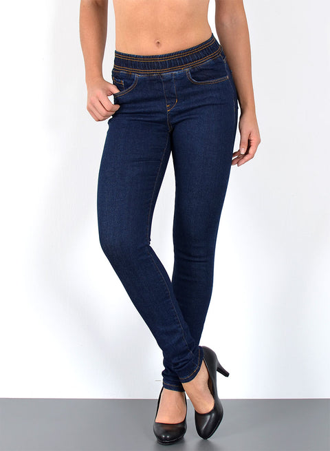 High Waist Skinny Fit Jeans Hose mit elastischem  Gummi-Zug