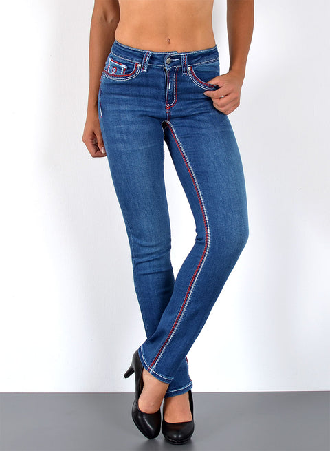 High Rise Hose Jeans Straight Fit mit dicker Naht