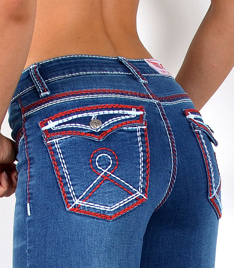 High Rise Hose Jeans Straight Fit mit dicker Naht