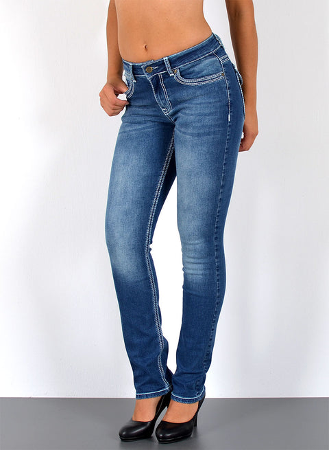 High Rise Jeans Hose Straight Fit mit dicker Naht Esra