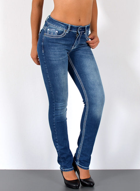 High Rise Jeans Hose Straight Fit mit dicker Naht Esra