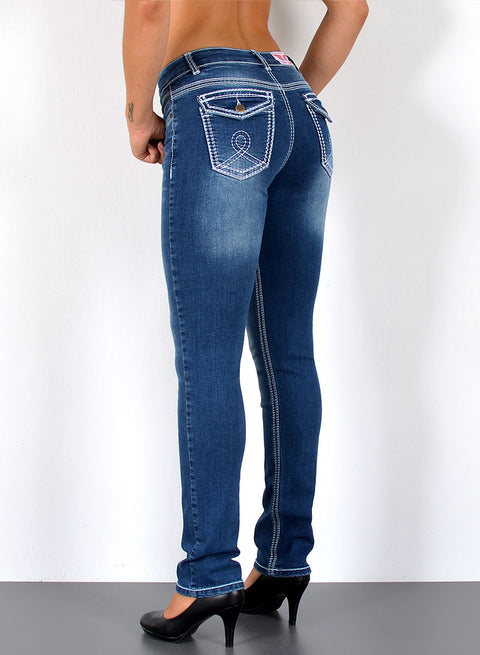High Rise Jeans Hose Straight Fit mit dicker Naht Esra