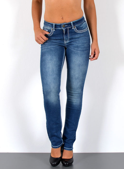 High Rise Jeans Hose Straight Fit mit dicker Naht Esra